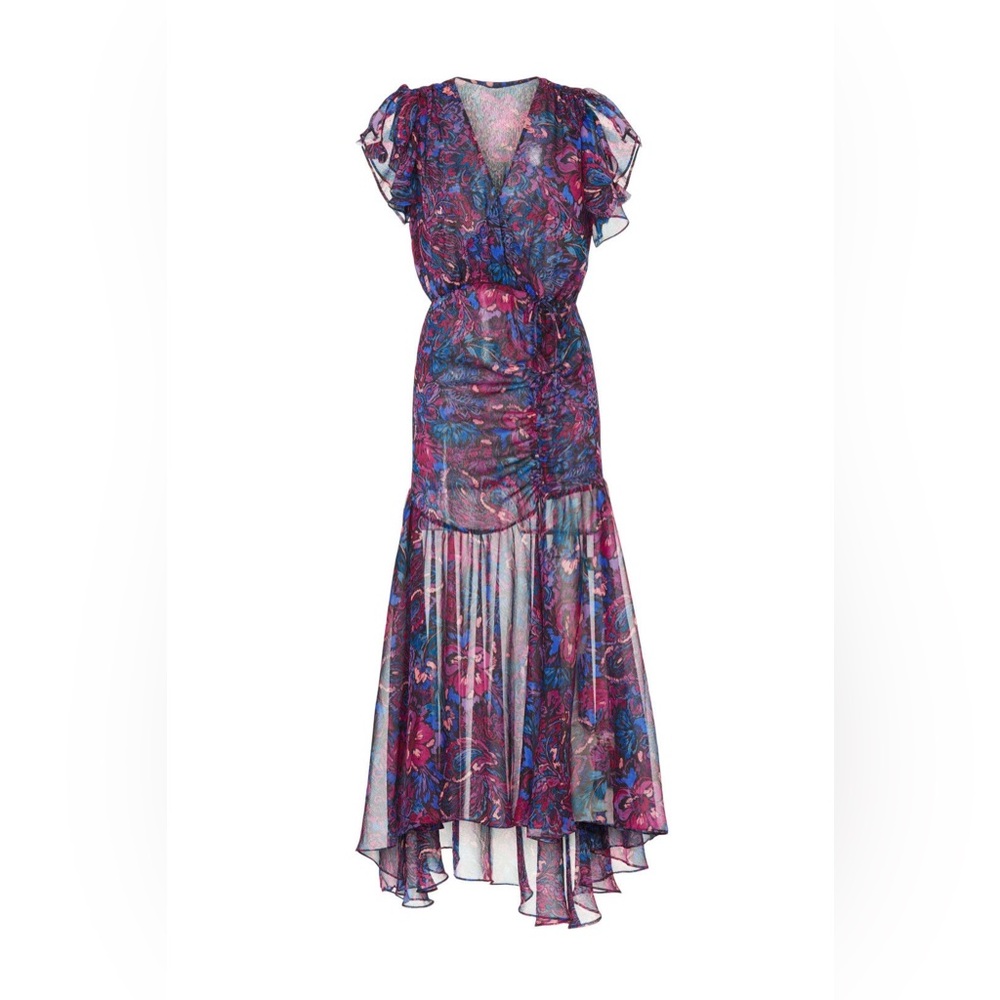 MISA Los Angeles Colette Flutter Sleeve High Slit Dress